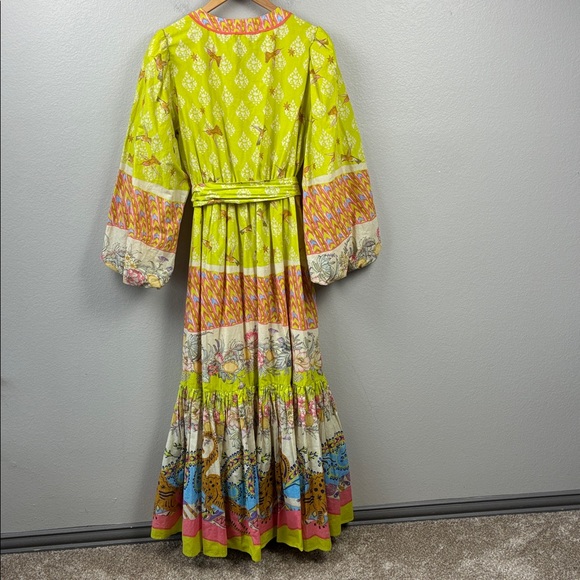 A Loves A Hummingbird Print Maxi Dress Balloon Sleeve Button Front Green RARE XL - Picture 8 of 11